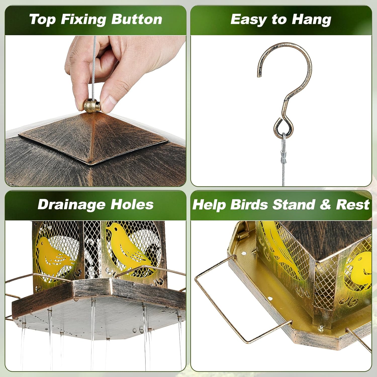 Bird Feeder for Outside, Square Metal Hanging Wild Bird Feeders with Secure Buckle, Weatherproof Rainproof Bird Feeder for Outdoor Garden Yard