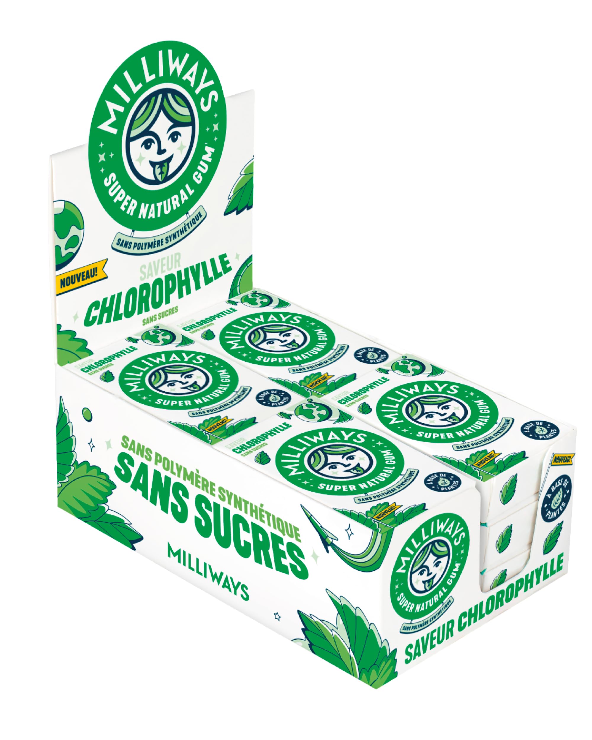 MILLIWAYS Chewing Gum sans Sucres à la Chlorophylle 12 Boîtes de 10 Dragées 20g Xylitol