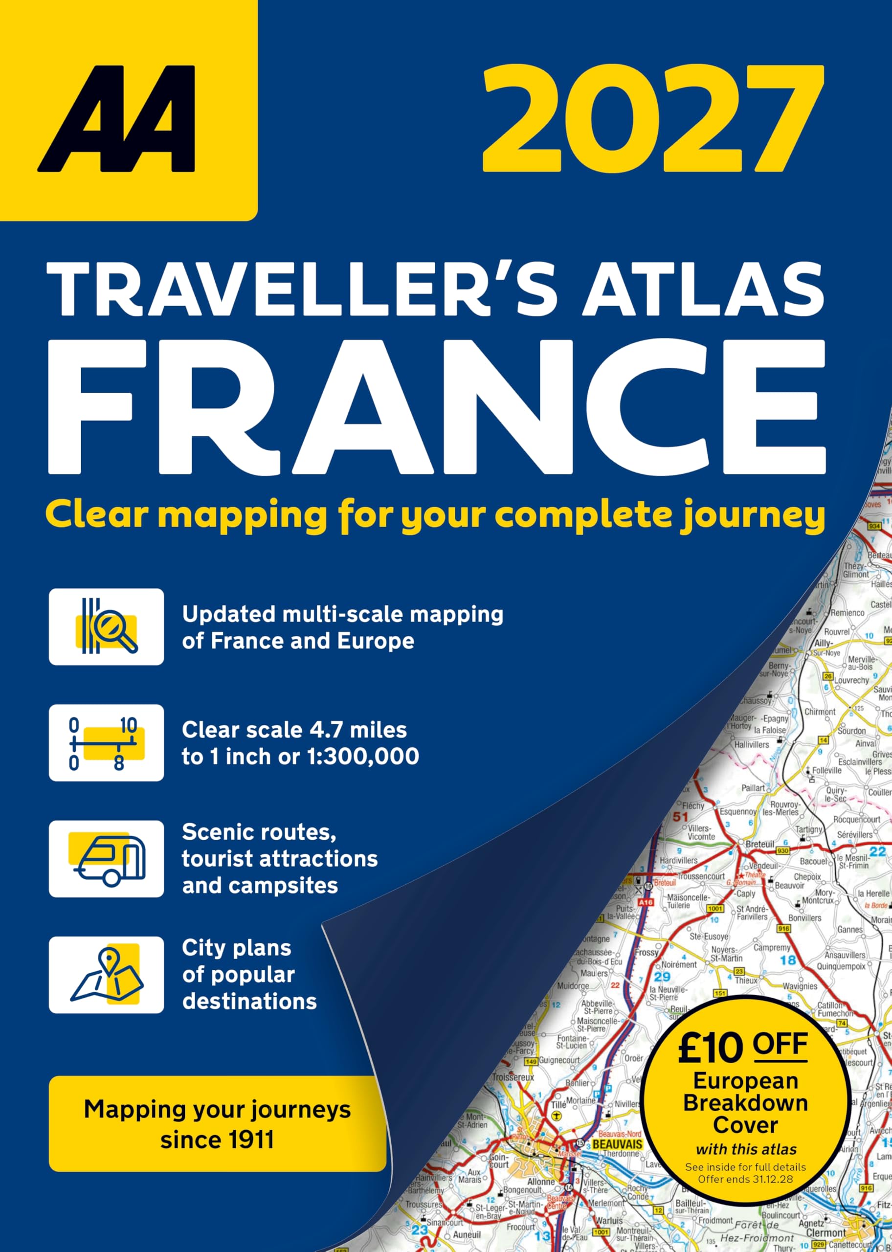 AA France 2027 Traveller's Road Atlas Map A4 Latest Edition