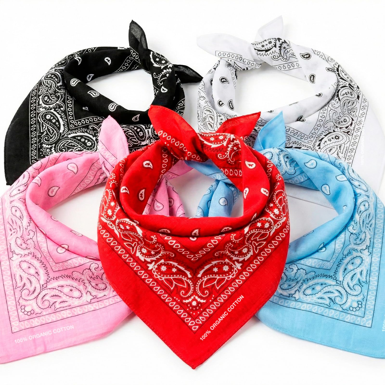 KP 5 Pack Bandana mieszane kolory - 100% bawełna i włókna naturalne - szalik bez poliestru - najwyższej jakości - miękki, trwały i nadający się do prania w pralce - chusta męska - unisex i dzieci