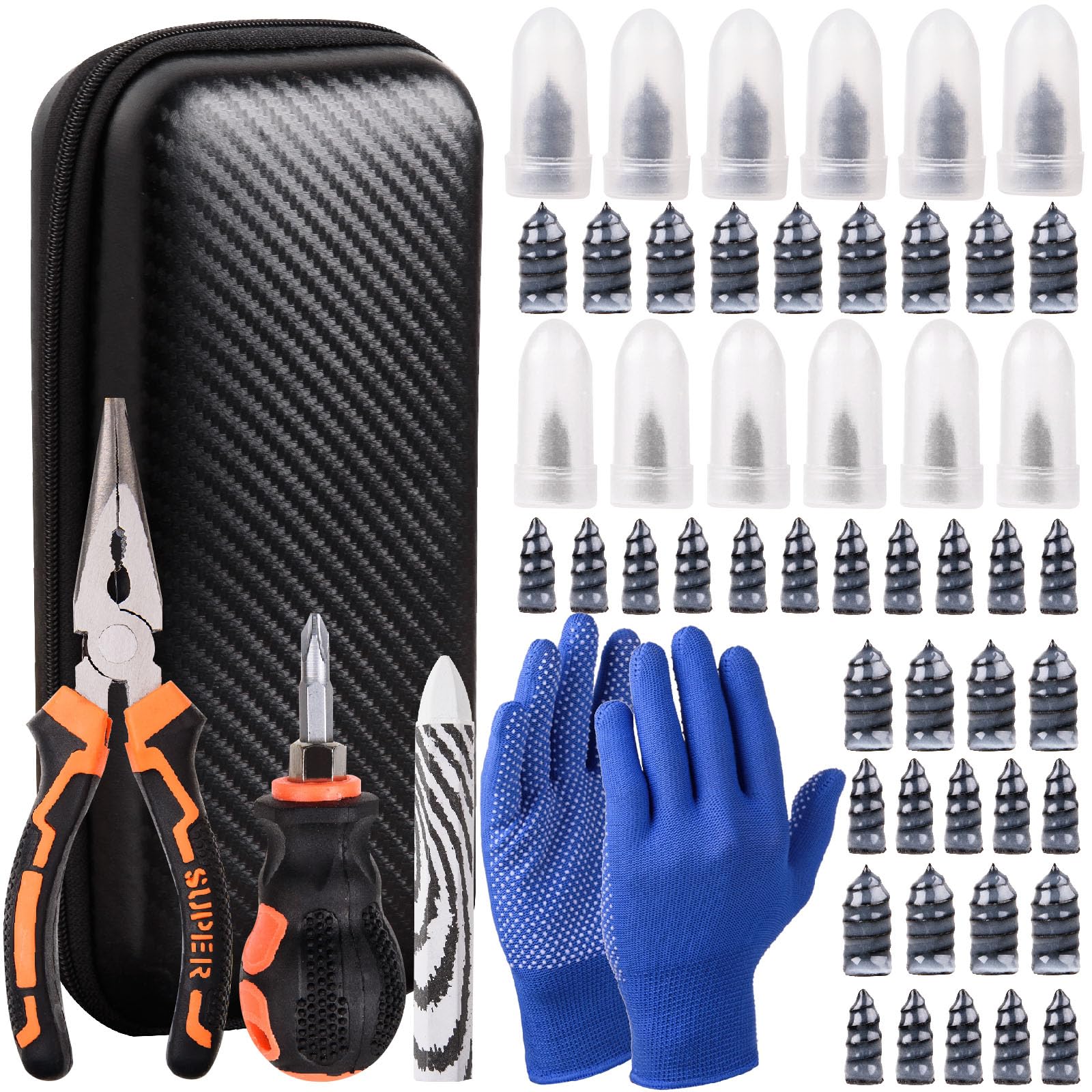 100-teiliges Reifenschrauben-Reparatur-Set – keine Reifenentfernung erforderlich, Reifen-Seitenwand-Reparaturset, Patch-Stecker-Werkzeuge und tragbare Aufbewahrungstasche – schnelle