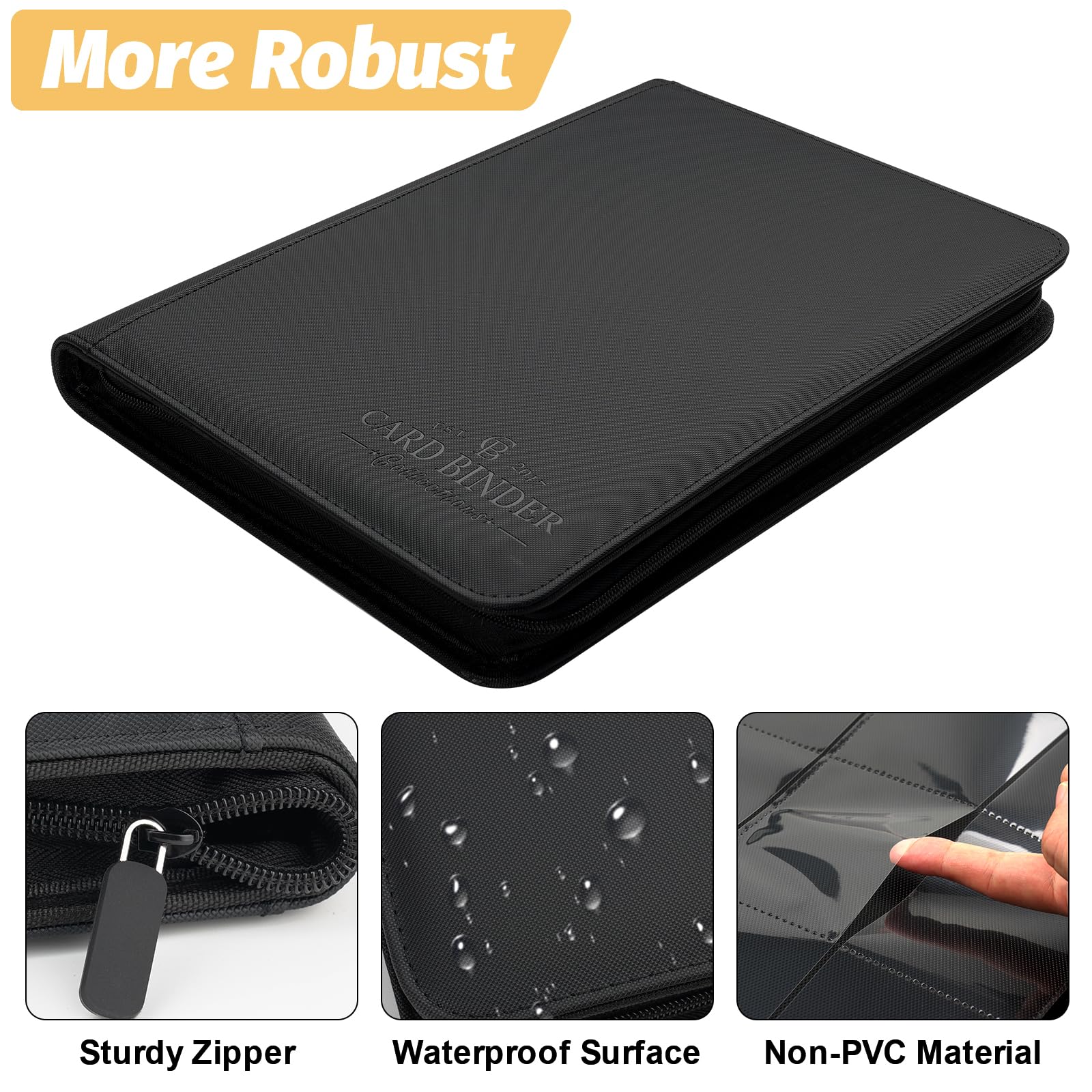 Kartenbinder mit 9 Fächern, Premium-Sammelkartenbinder mit Reißverschluss, 540 doppelseitige Taschen, PU-Sammelbinder, Sammelalbum, Kartenordner für MTG, TCG, Visitenkarten (schwarz)