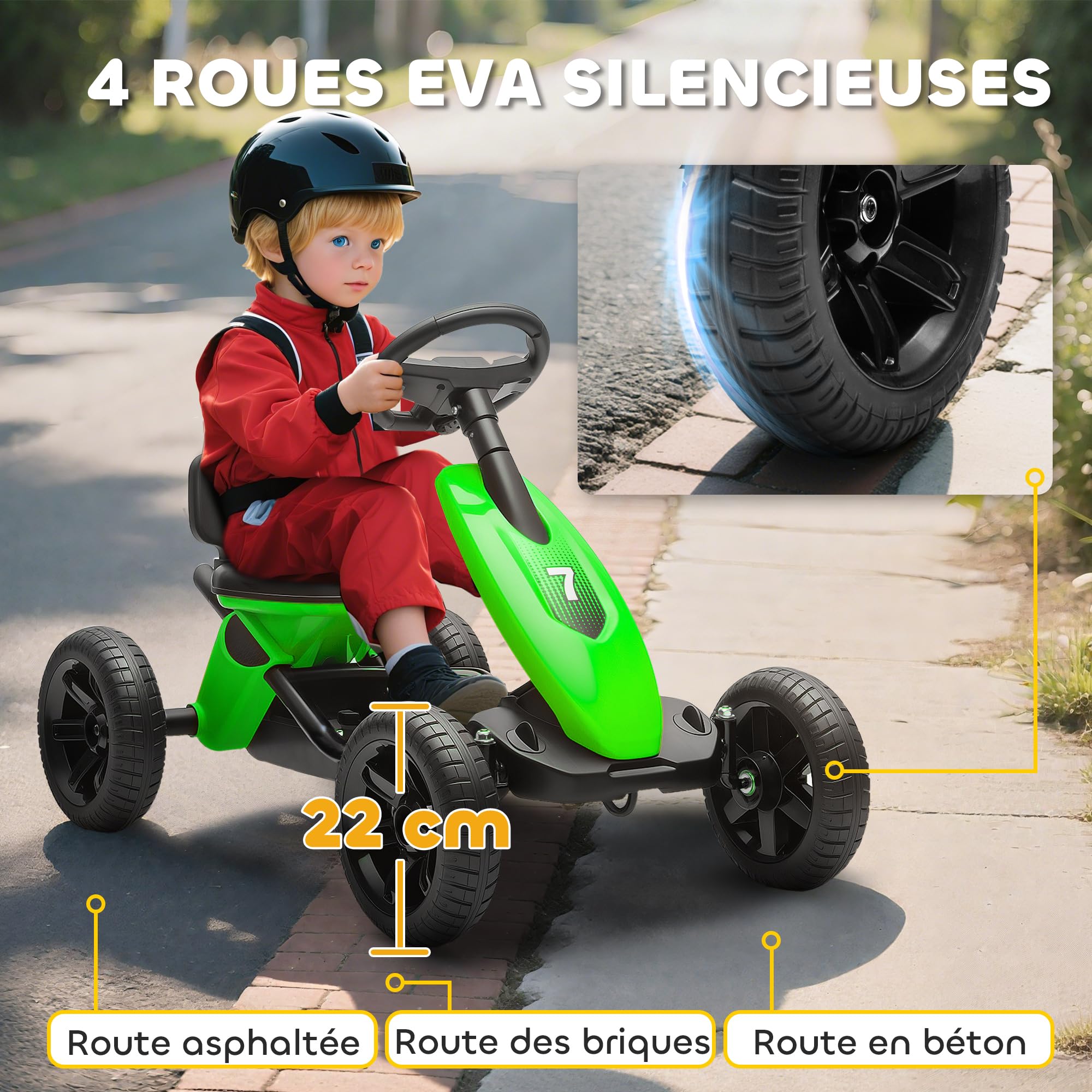 AIYAPLAY Kart a pedales para niños, go-Kart para niños con ruedas de EVA silenciosas, avanzar y retroceder, coche a pedales para niños de 2 a 5 años, color verde