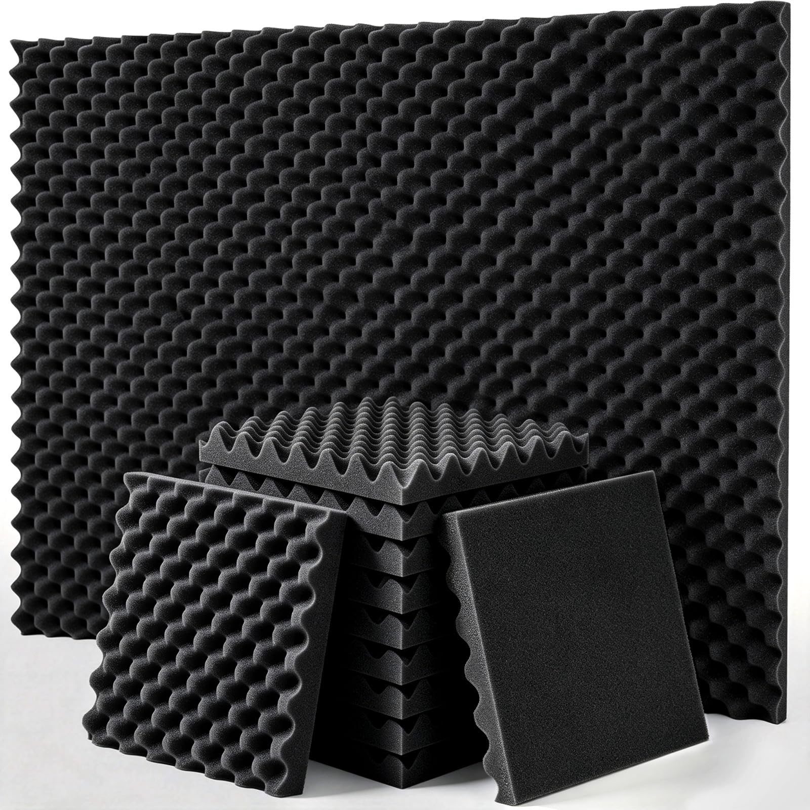 Paquete de 24 paneles acústicos, paneles de espuma acústica de 12 x 12 x 1.2 pulgadas, paneles de espuma a prueba de sonido, reducción de ruido para paredes y techos, paneles de espuma acústica