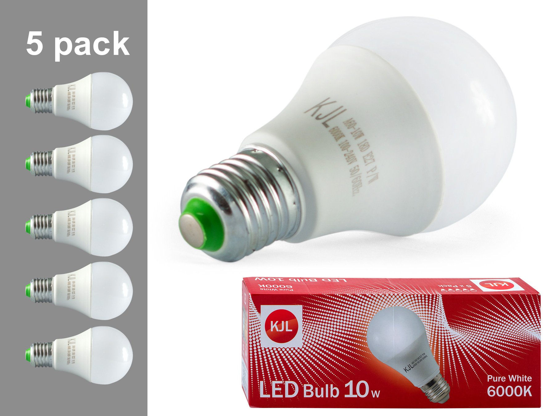 KJL 10w LED Bulb A19 / E27, Brightness 950lm, Brightness 950lm, Replacement 75W,6000k, Pure White