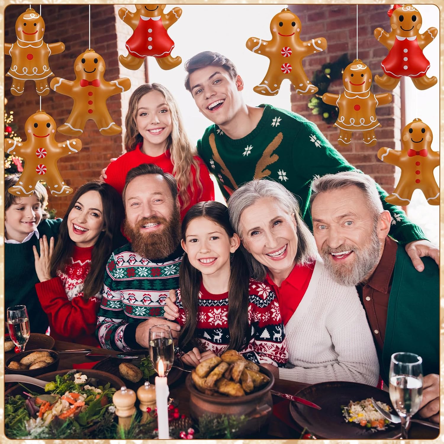 Leyndo 12 Pieces Inflatable Christmas Gingerbread Man Outdoor Decorations Christmas Gingerbread Man Inflatable Hanging Ornaments Blow up PVC Ornaments for Home Yard Party Supplies