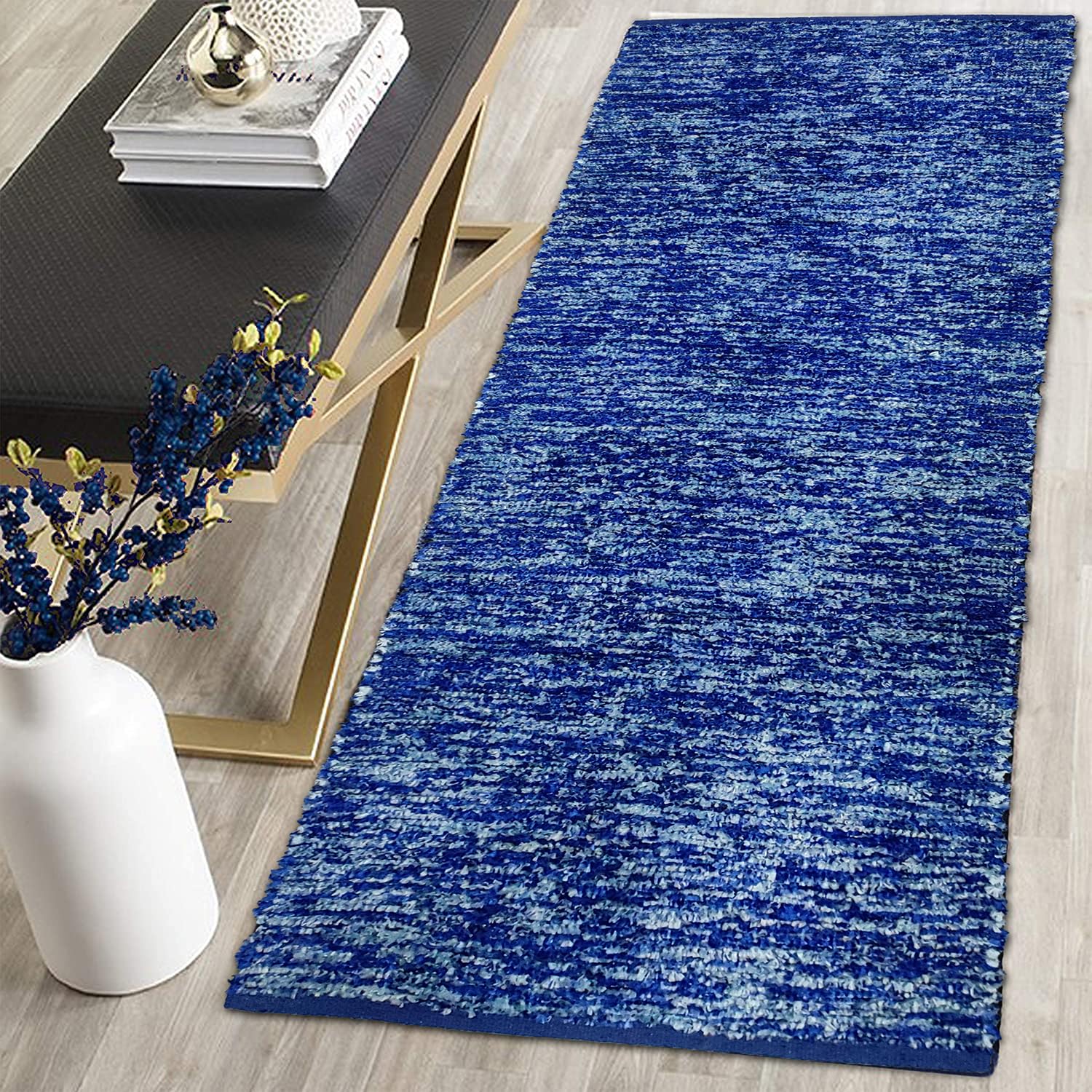 STONEMUNK Hand-Woven Feather Fur Fabric Carpet Runner 22x55 Inch Elegant Design Runner for Bedrrom | Living Room | Hall | Kitchen | Guestroom | Restuarant - (22x55 Inch, Blue - Sky MP) (B0D3Y5T9JS) Amazon Price History, Amazon Price Tracker
