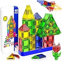 Mini Magnetic Tiles 40PCS Travel Toy with Tin Box - Portable STEM Building Set for Kids 3+, Compatible Micro Magnets for Toddlers Boys Girls