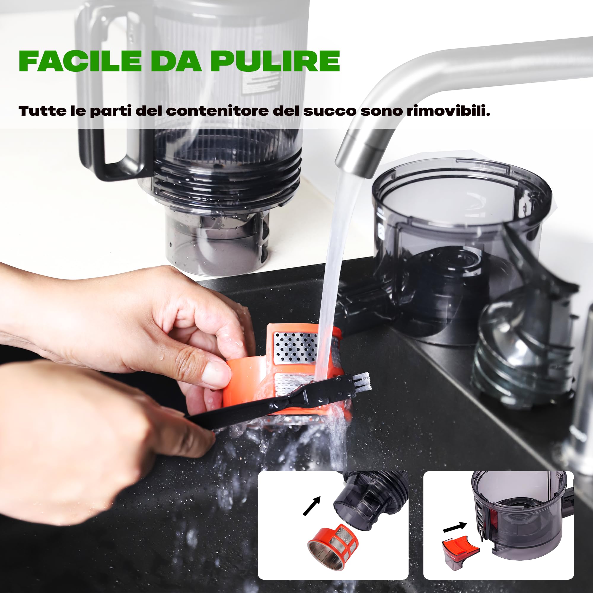 Estrattore Frutta e Verdura, Estrattore di succo con apertura di 14cm, Capacità 2L Juicer Machine Adatta a Frutta e Verdure, Grigio Opaco