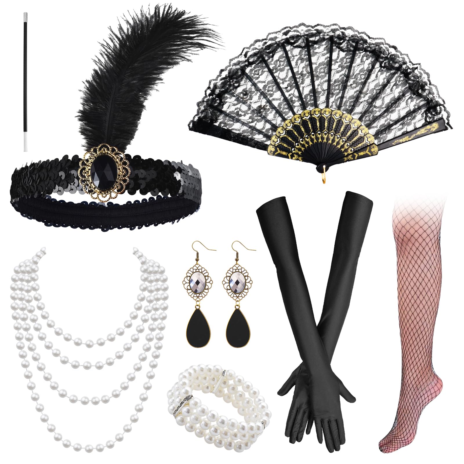 Headpiece Drop Earrings Three Pieces 1920s Party Accessories Set main image 1