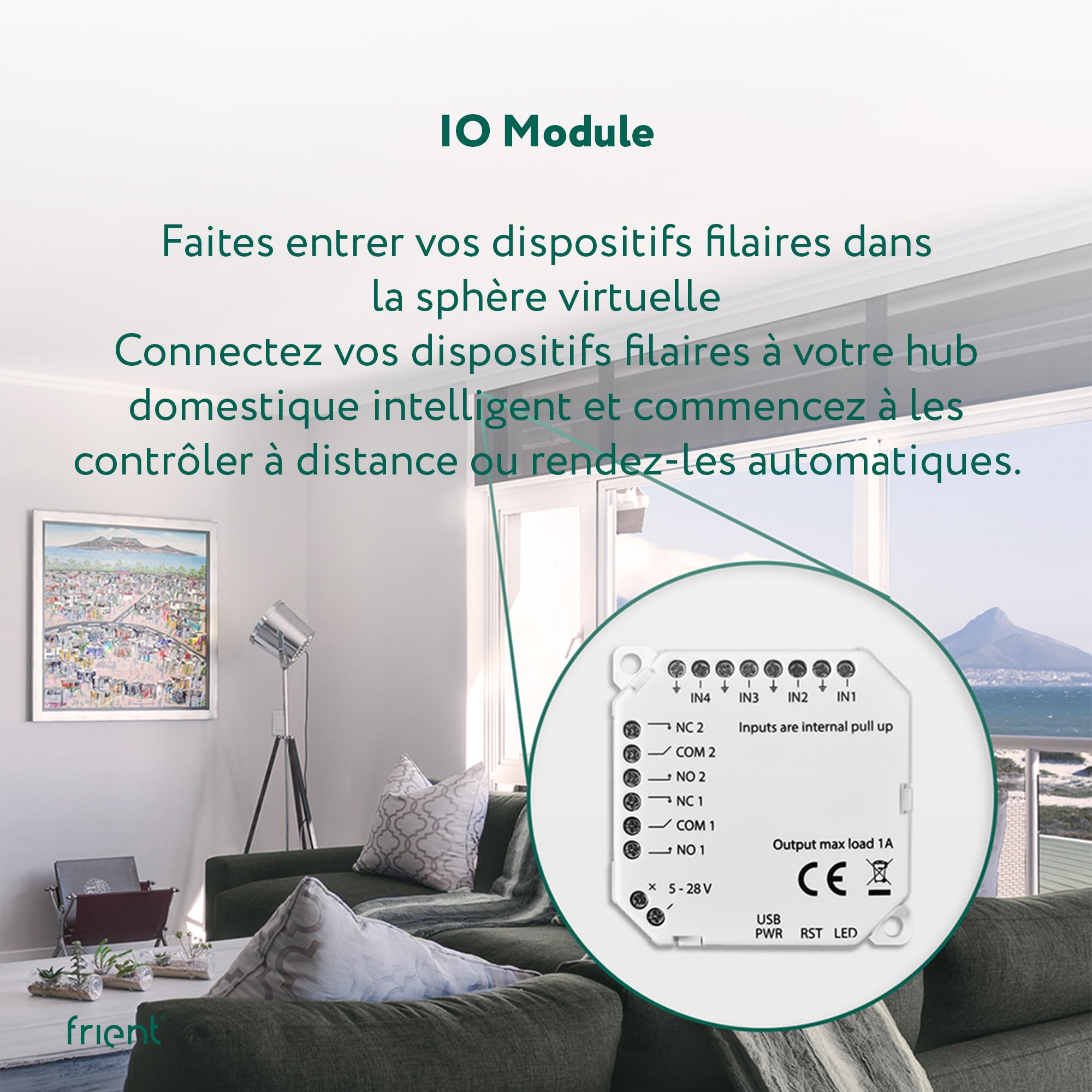 frient Module E/S - Interface pour Dispositifs Filaires Zigbee 3.0 | Connectez vos appareils basse tension 5-28V à Homey, SmartThings et Home Assistant avec 4 entrées et 2 sorties