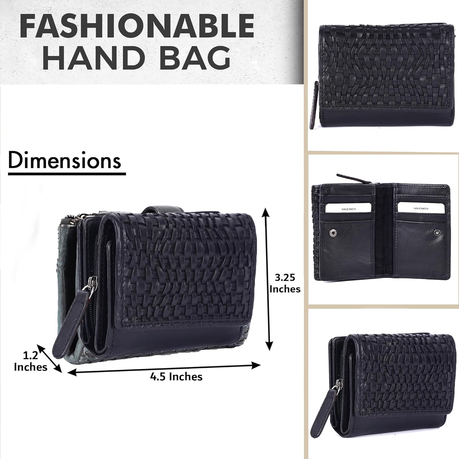 Premium Genuine Leather Women's Wallet: RFID Blocking, Multiple Card Slots, Zipper Pocket - Stylish & Durable - Perfect for Everyday Use (VL-408-Black) - Image 3