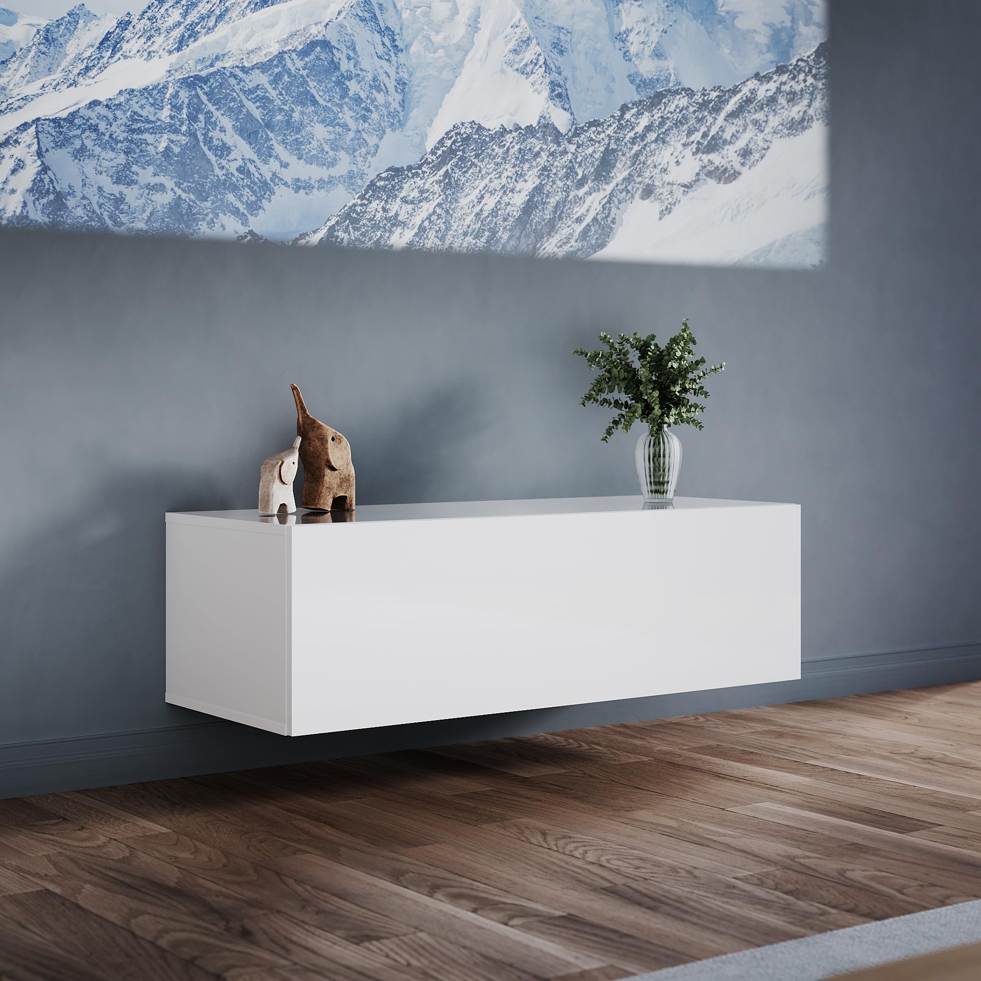 ELEGANT Floating TV Stand Cabinet Unit with Hinge LED Sensor Light, High Gloss White TV Cabinet with Large Storage Shelves, Modern Wall Mounted TV Cabinets for Living Room, Bedroom 1000x400x300mm