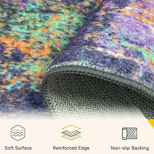 Miniatura 4 de Alfombras lavables de 5 x 7 pies, antideslizantes, modernas, abstractas, suaves para sala de estar, entrada, dormitorio, guardería, patrón impreso,