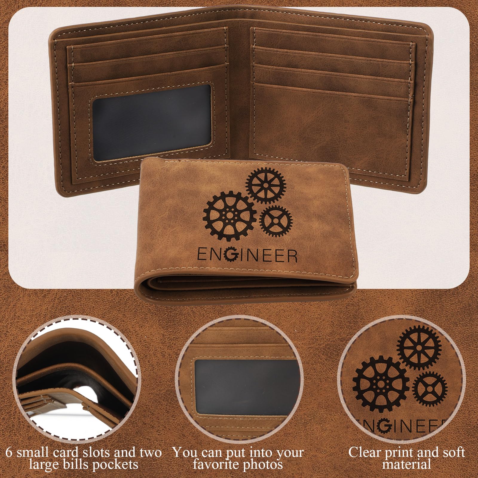 4 Pcs Engineer Gifts Set for Men with Retro Brown Wallet 6 in 1 Multi Tool Pen Retro Keychain 11-in-1 Credit Card Multitool Engineer Gift Box for Men Birthday Party Favors
