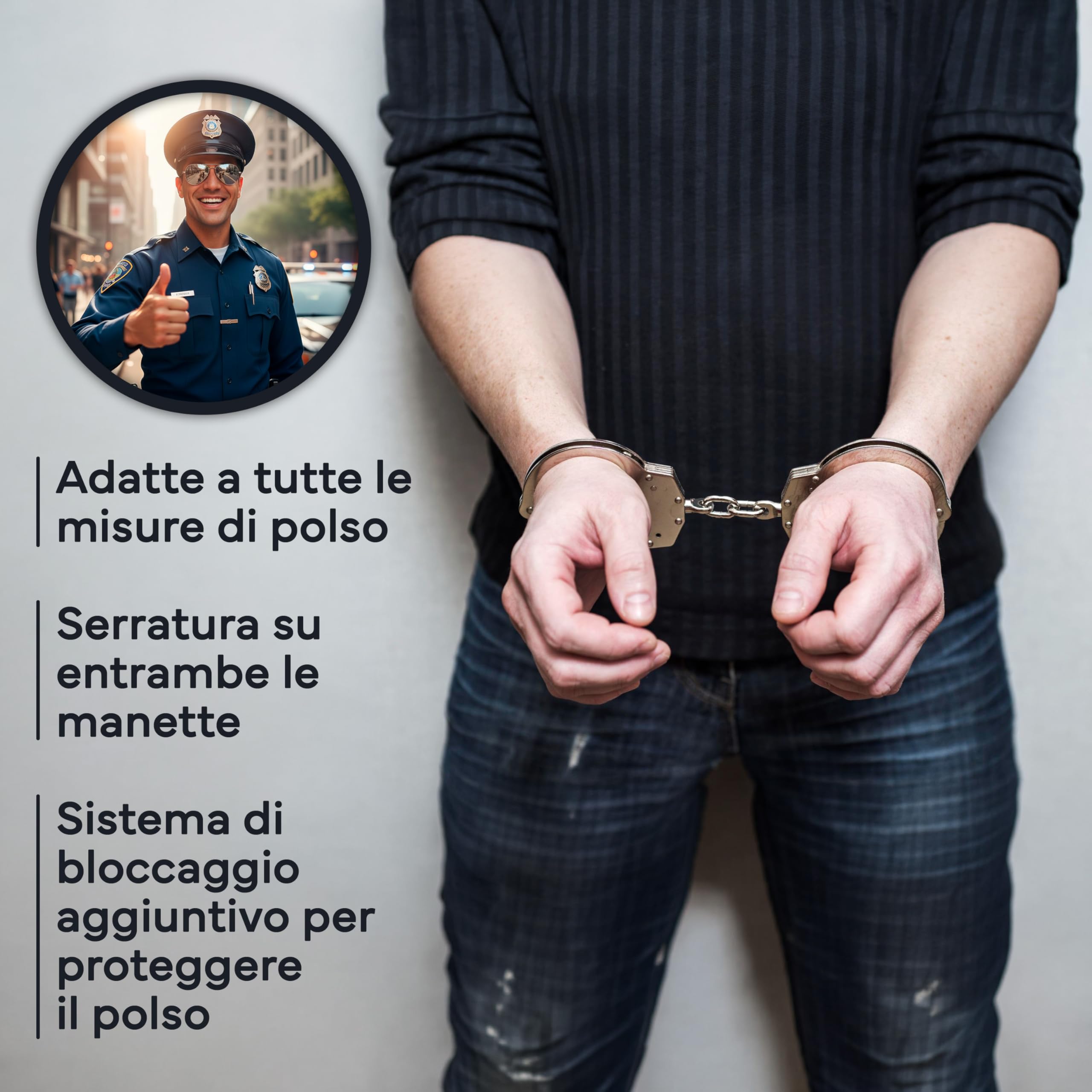 Manette Polizia in Acciao Vere con Chiavi e Porta Manette Professionali