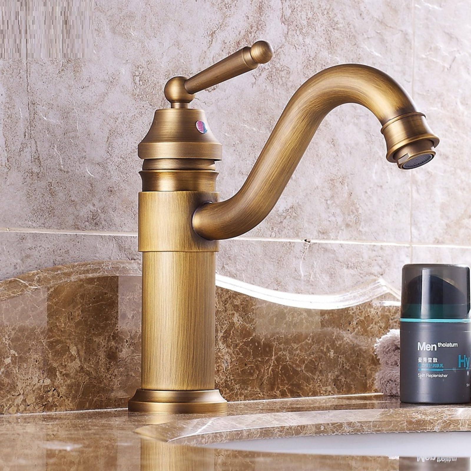 Fanjubei Short Bathroom Brass European Style Antique Style Hot And Cold Basin Faucet, Low