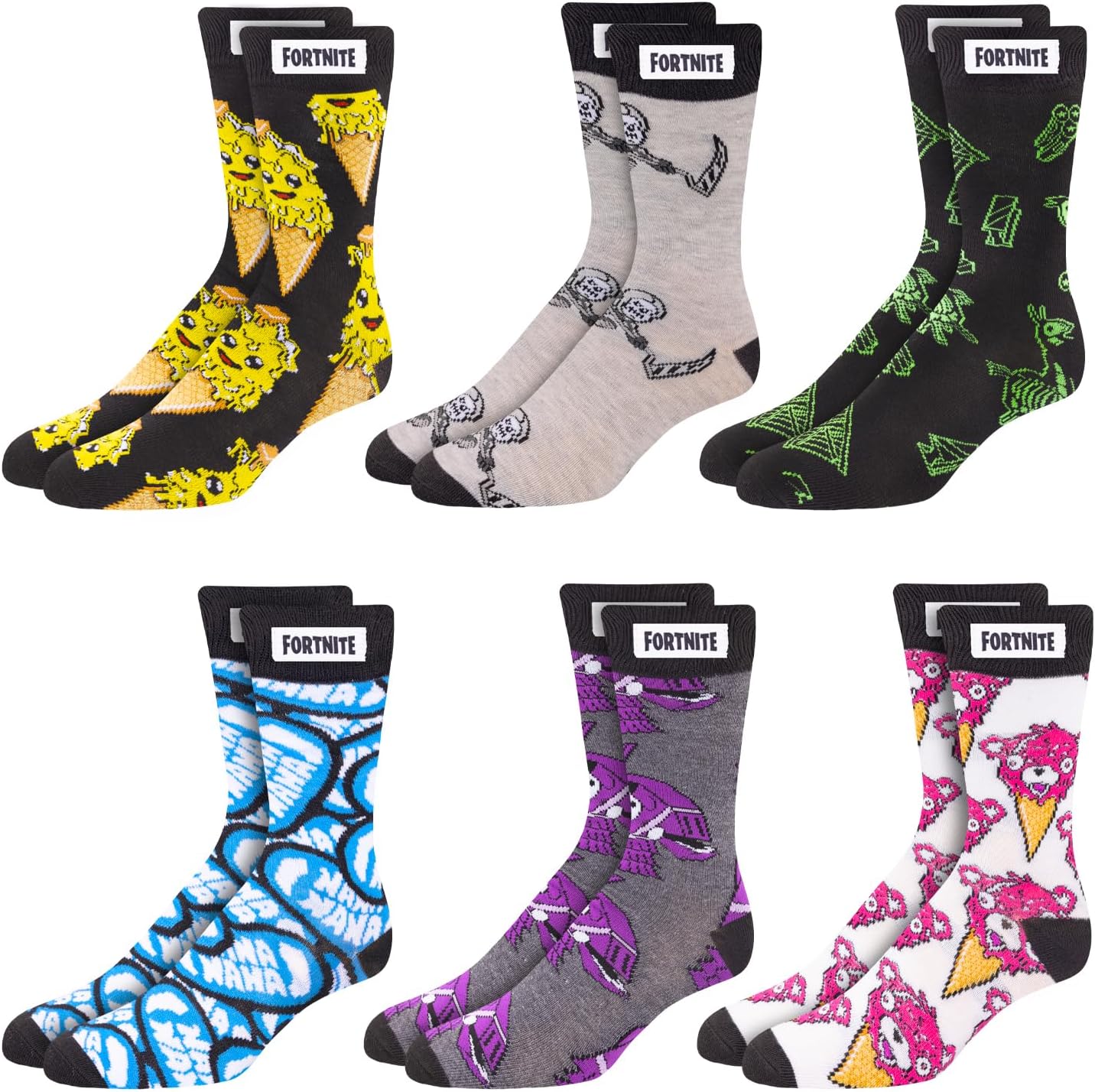 FORTNITE Fun: 6-Pack High Socks for Boys and Teens – Vibrant Gaming Designs, Comfortable Fit, Durable Materials