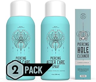 Base Labs Piercing Aftercare Spray Kit | Piercing Cleaner Kit - 2x Saline Piercing Aftercare Spray (120ml) & 70CT of Ear Hole Floss | Saline Solution For Piercings Ears, Nose, Belly Piercing Cleaner