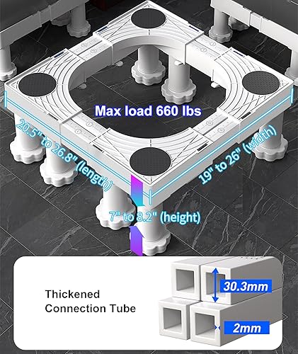 Miniatura 4 de QIUTAHOSO Mini soporte para nevera, pedestal de lavadora, altura de 7 a 8.2 pulgadas, soporte ajustable para lavadora y secadora con 8 pies fuertes,