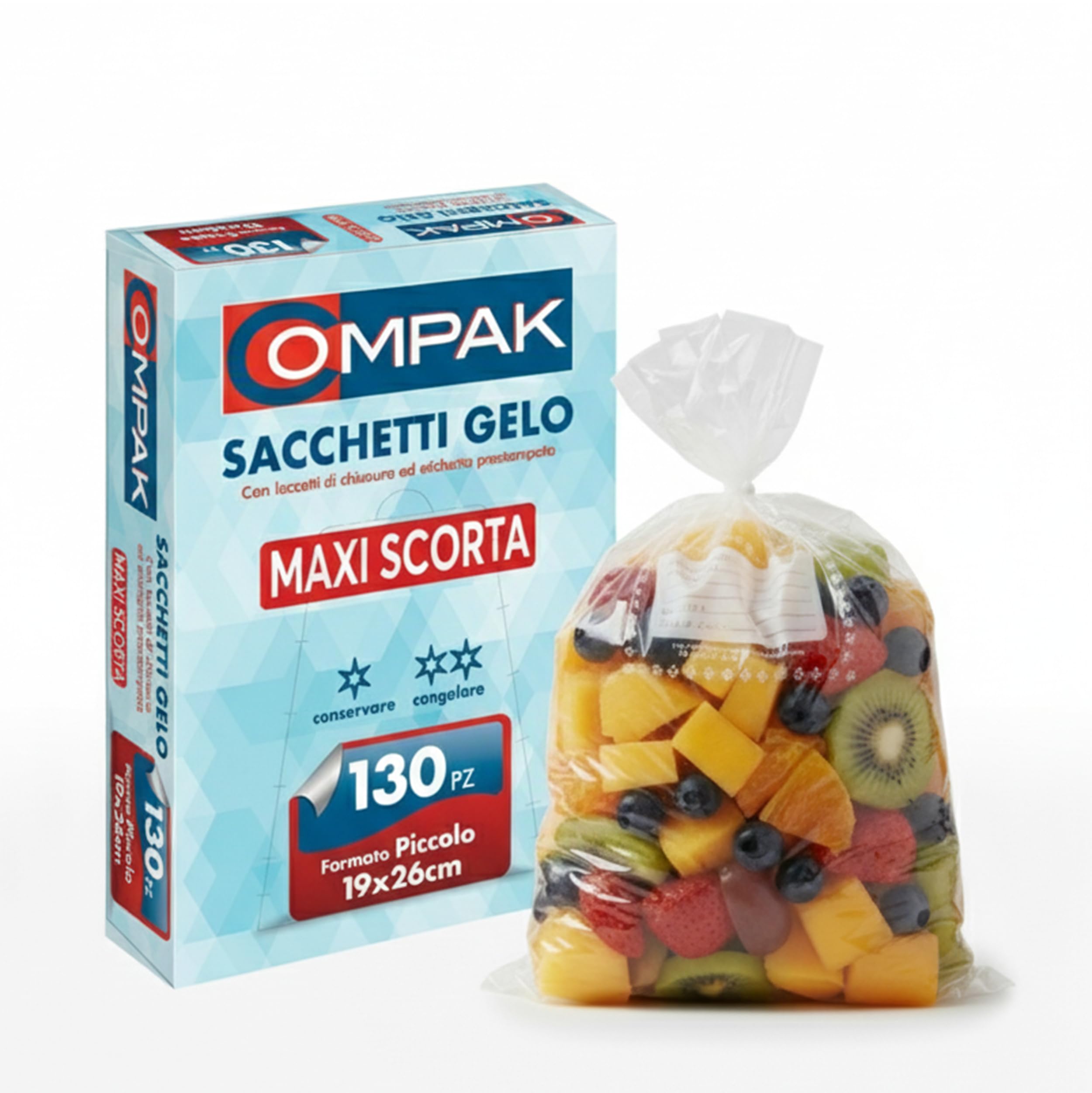 FRIO 130 Sacchetti Gelo Misura Piccola 19x26 cm | Confezione Risparmio per Alimenti, Freezer e Cucina | Buste Congelatore con Laccetti ed Etichetta | Antistrappo e Resistenti, Maxi Scorta