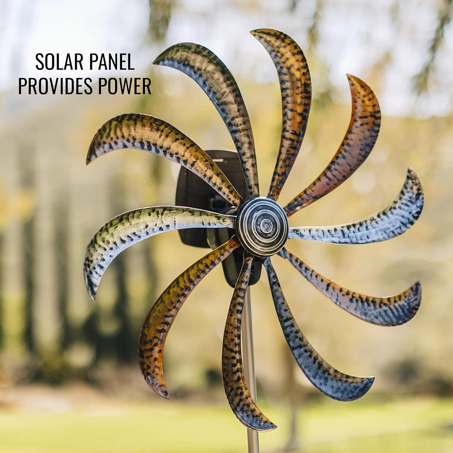 Bernini Fountains Windfree Wind Spinner - Solar Powered Spinning Yard Decoration 22 Inch Windspinner That Spins Without Wind - Metallic Color