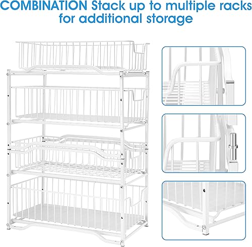 Miniatura 5 de Paquete de 2 organizadores apilables de 2 niveles para debajo del fregadero con cajón de almacenamiento deslizante, color blanco