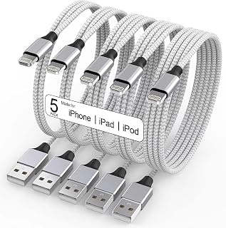 [Apple MFi Certified] iPhone Charger, 5Pack(3/3/6/6/10 FT) Lightning Cable Apple Charging Cable Fast Charging High Speed Compatible iPhone 14/13/12/11 Pro Max/XS MAX/XR/XS/X/8/7/Plus iPad(Silver&Grey)