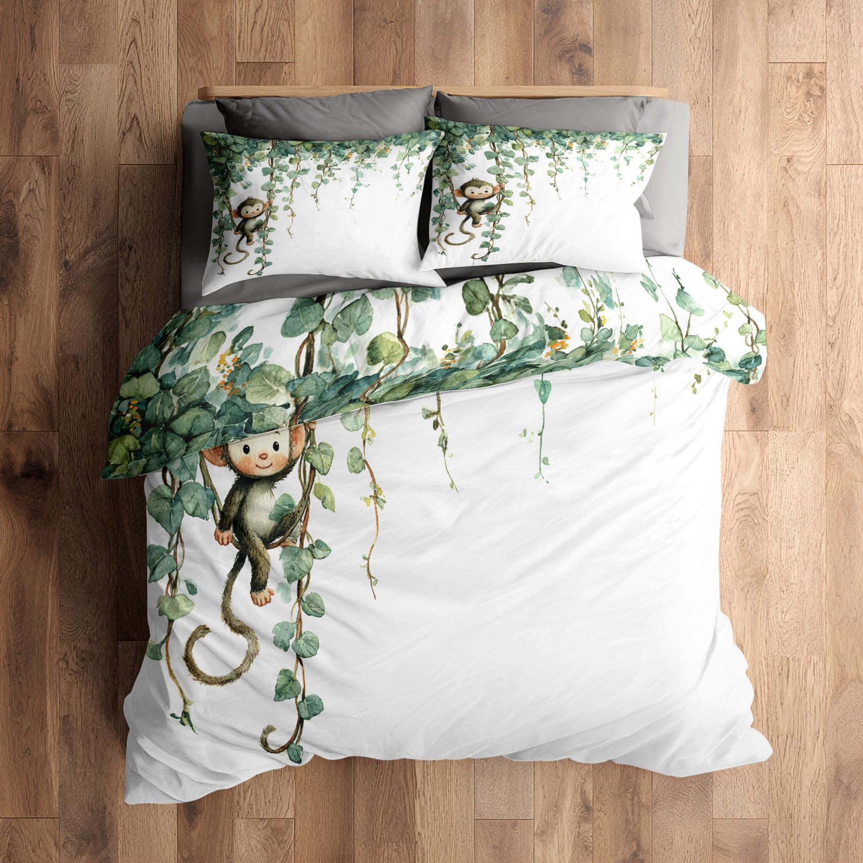 Housse de couette 200x200 singe réversible avec taies d'oreiller