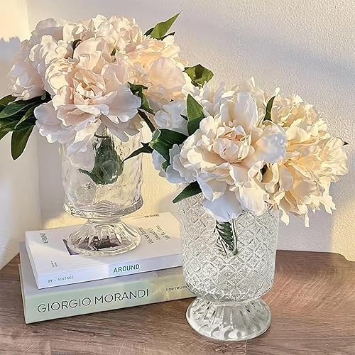 Miniatura 4 de Juego de 3 jarrones transparentes para flores, jarrón de vidrio de boca ancha para centros de mesa, 7 pulgadas de alto, jarrón cilíndrico con