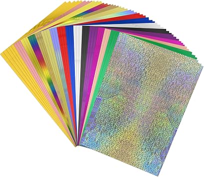 50Pcs Toner Reactive Foil Transfer Paper 7.9x11.4inch A4 Hot Foil Paper for DIY Craft Embossing Scrapbooking Cards Making Stamping Cardstock Heat Transfer Foil by Laser Printer & Laminator-16 Color