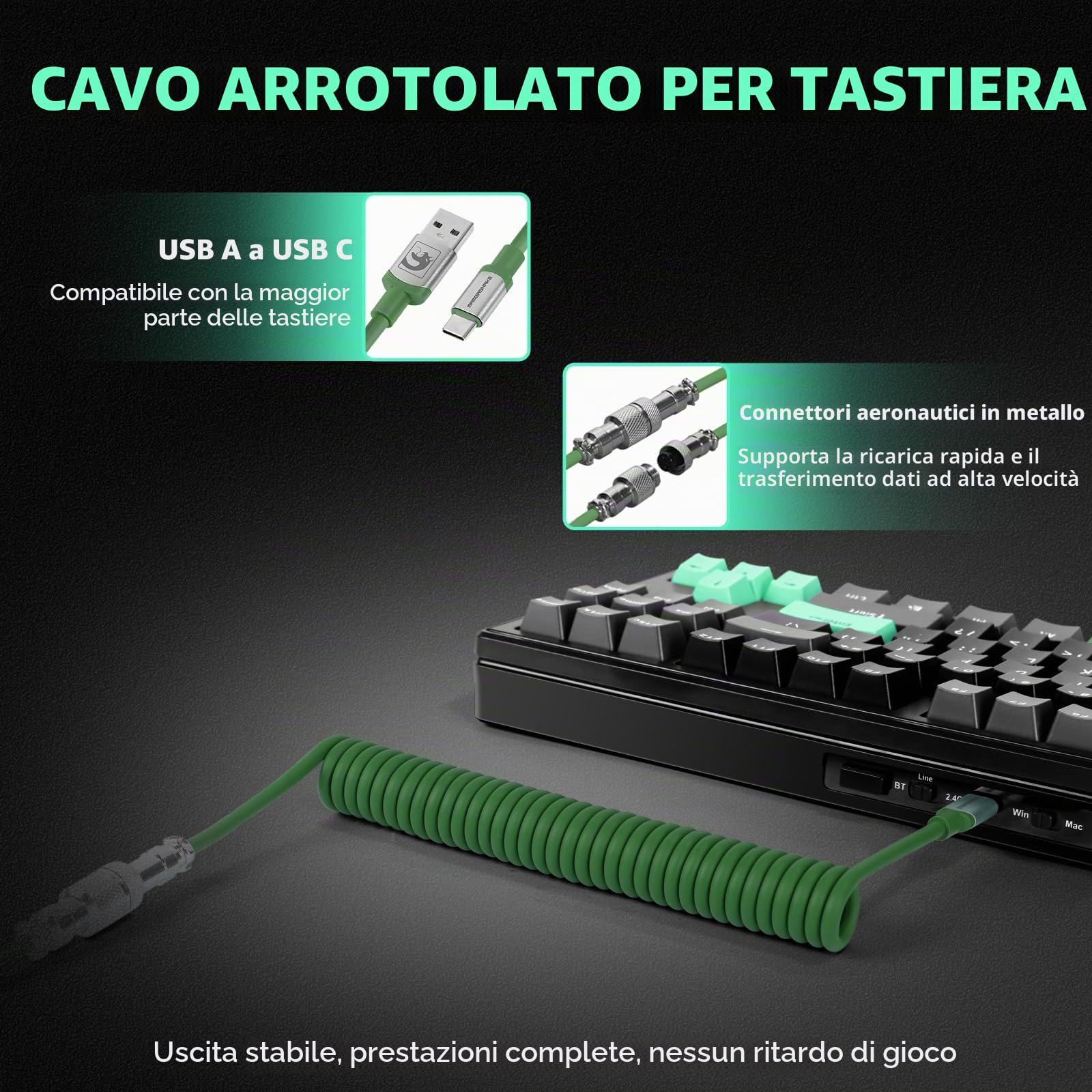 ATTACK SHARK M87 Tastiera da Gioco Bluetooth 5.0/2.4G/Type-C Tastiera Meccanica Cablata/wireless Hot Swap TKL 87 tasti Tastiera Bluetooth RGB compatta con cavo a spirale per tastiera per PC Software