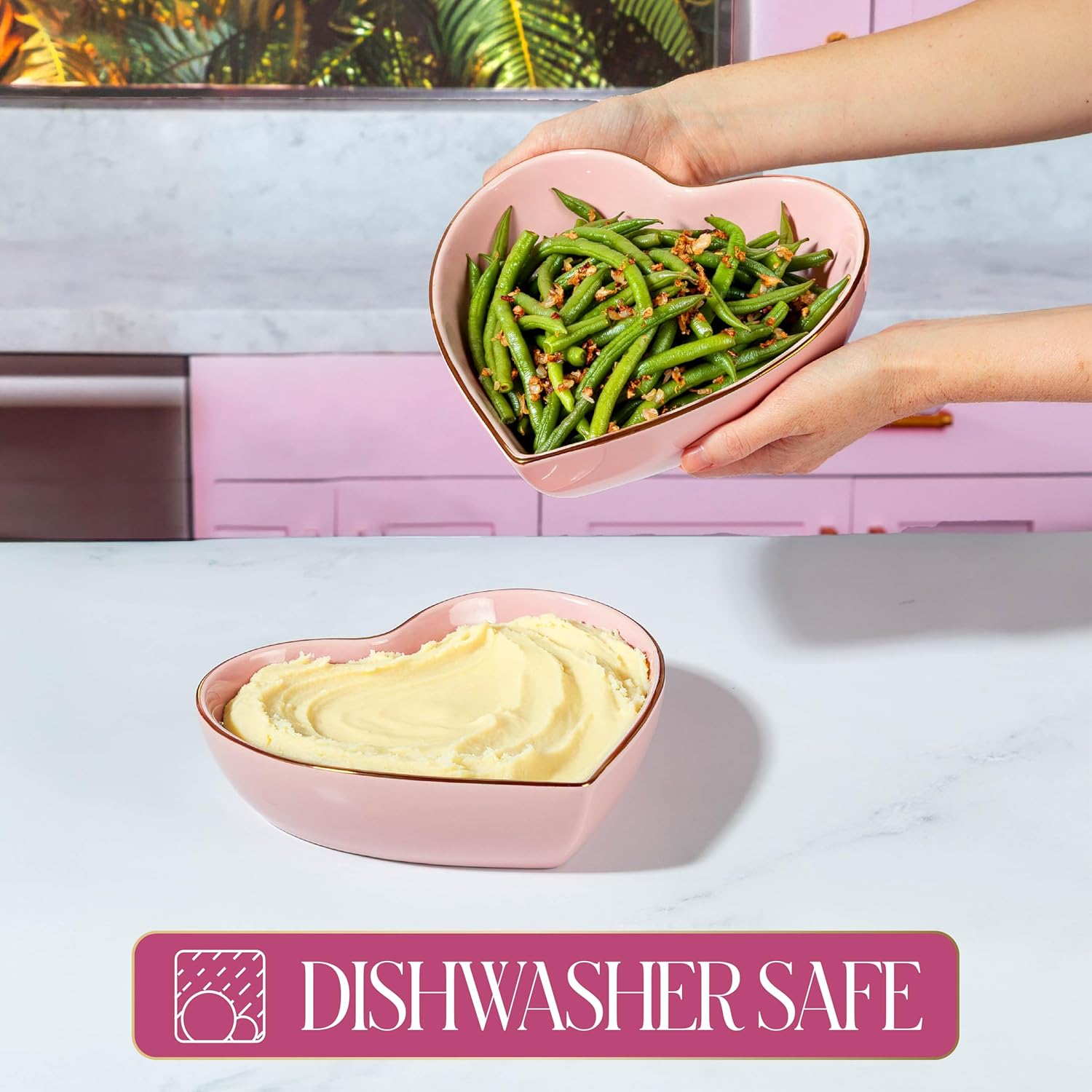 Paris Hilton 2-Piece Heart Dish Set, Ceramic Stoneware Serving Bowls for Entertaining, Snacks, Desserts & Décor, 8-Inch, Pink - Image 3