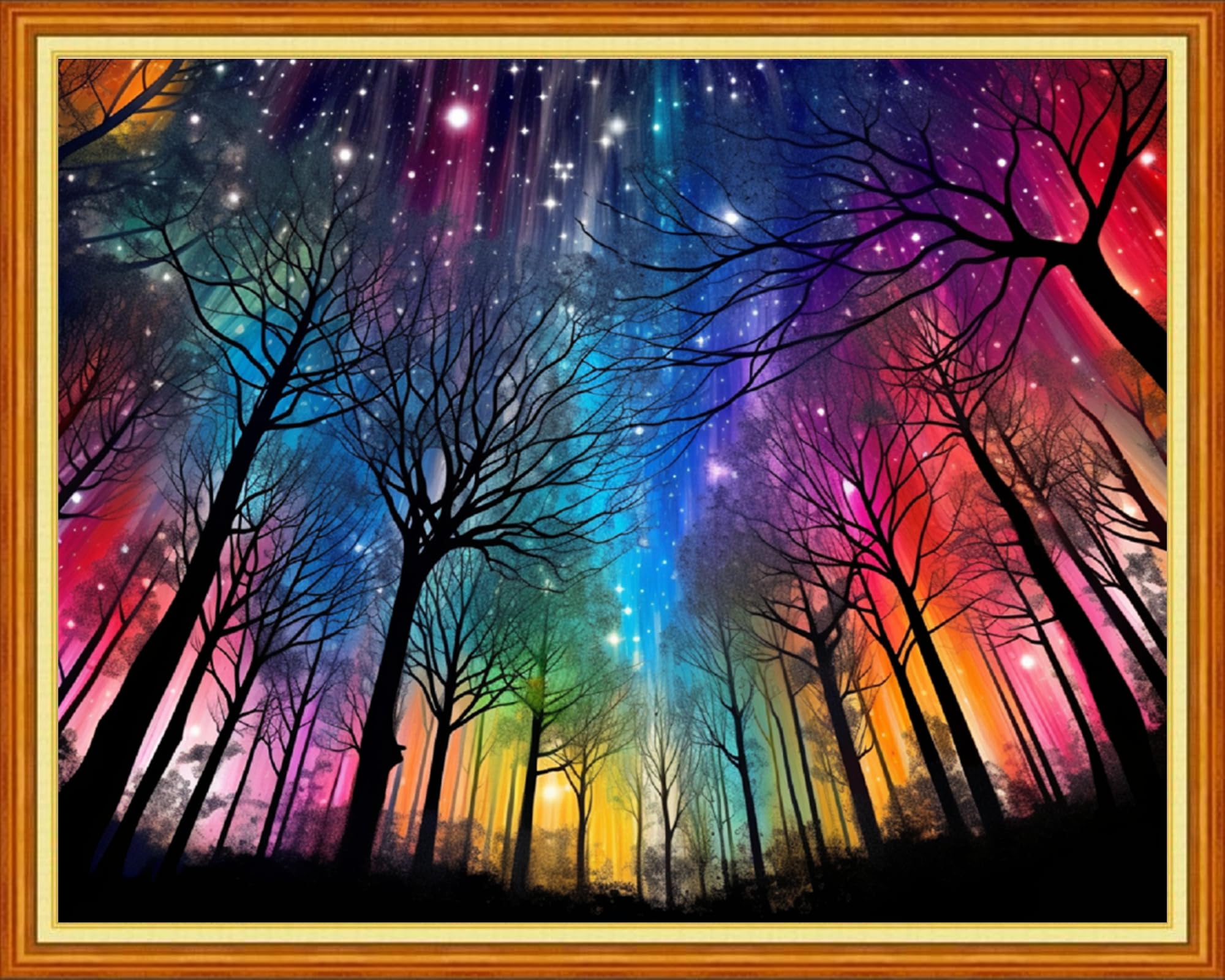 Foxdiviy Stamped Cross Stitch Kits Full Range of Embroidery Needlework Starter Kits for Beginners Adults 11CT Embroidery Patterns Art Crafts DIY Needlepoint Kits-Magic Aurora Tree 16x20 inch