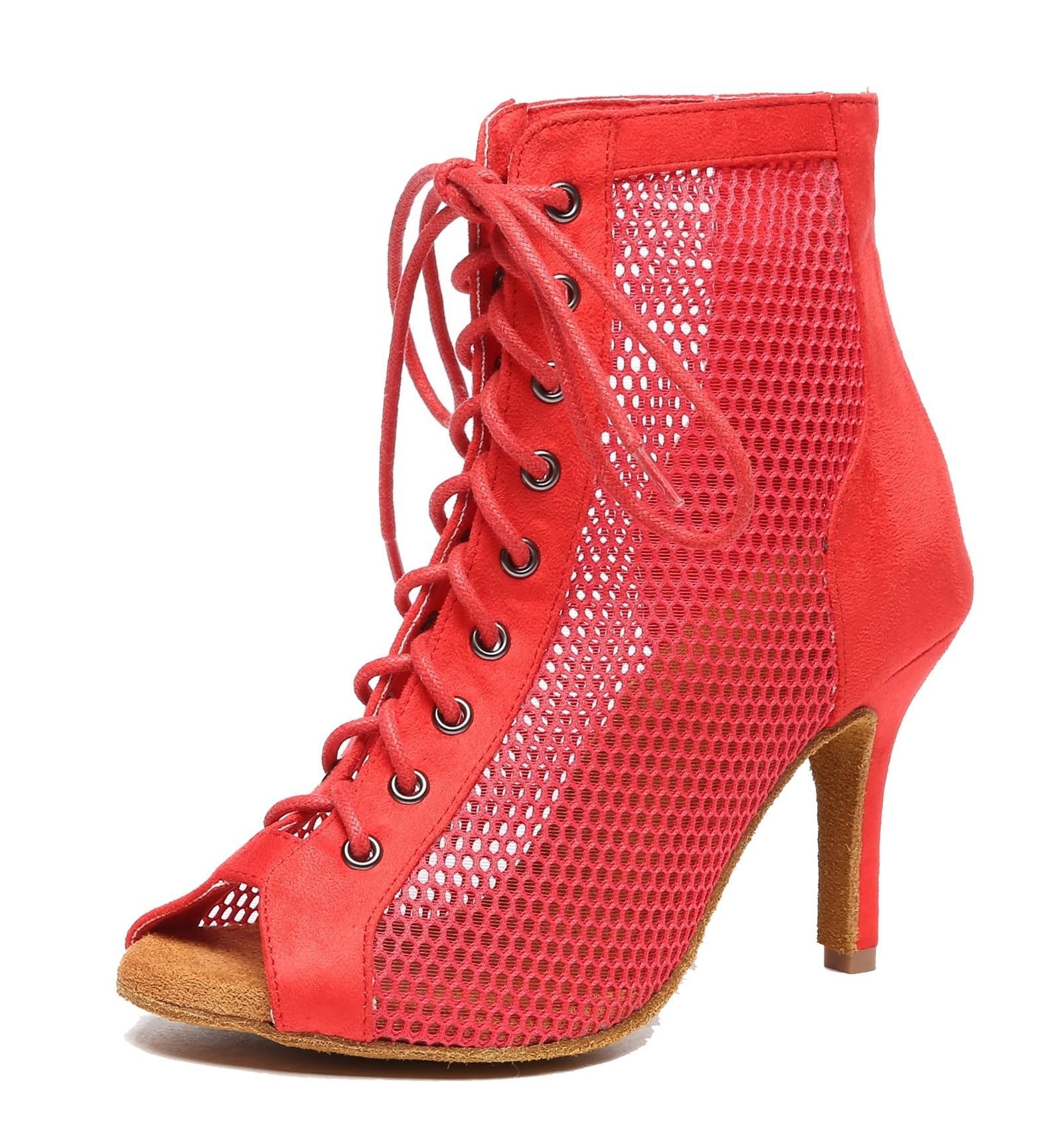 Dance Practice Shoes for Women Mesh Ballroom Sandals Heels Party Prom Ankle Booties with Zip