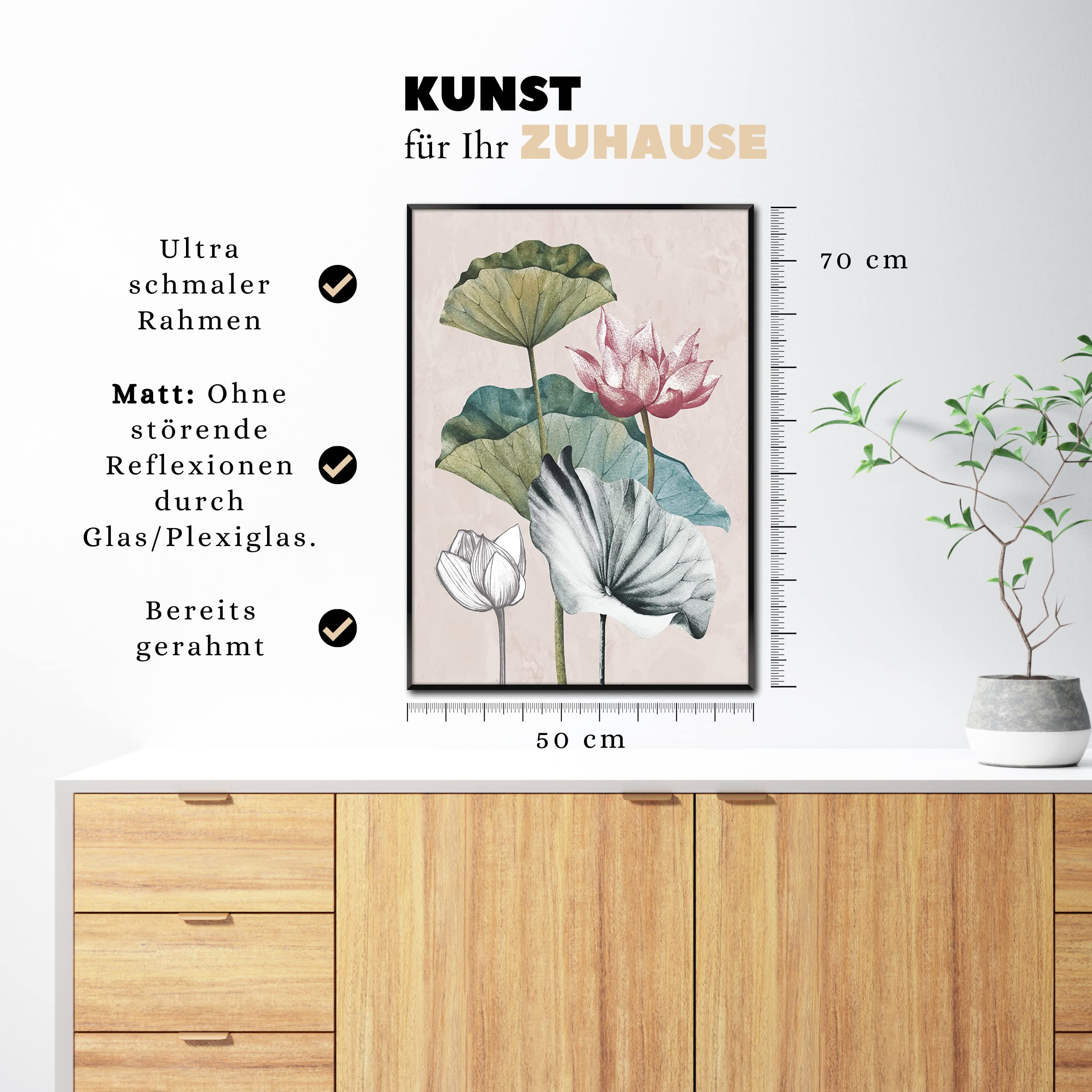 Bild Auf Leinwand – Pfirsichblüten In Rosa, Weiß & Schwarz | Gerahmt, 70x100 Cm | Zeitgenössischer Stil, Made In Italy