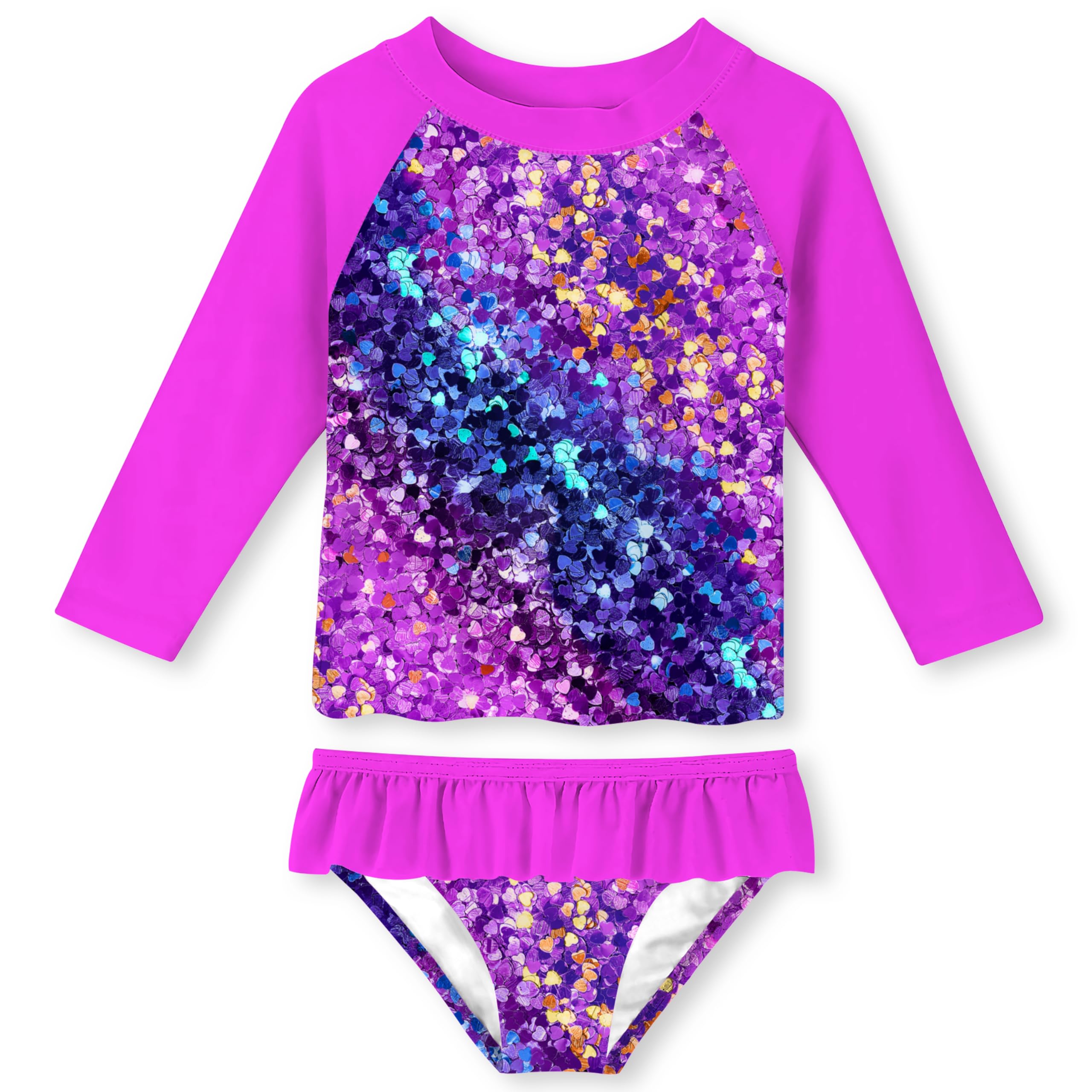 UNIFACO Girls Swimsuit Two Piece Long Sleeve UPF 50+ Bathing Suit, 2-8T