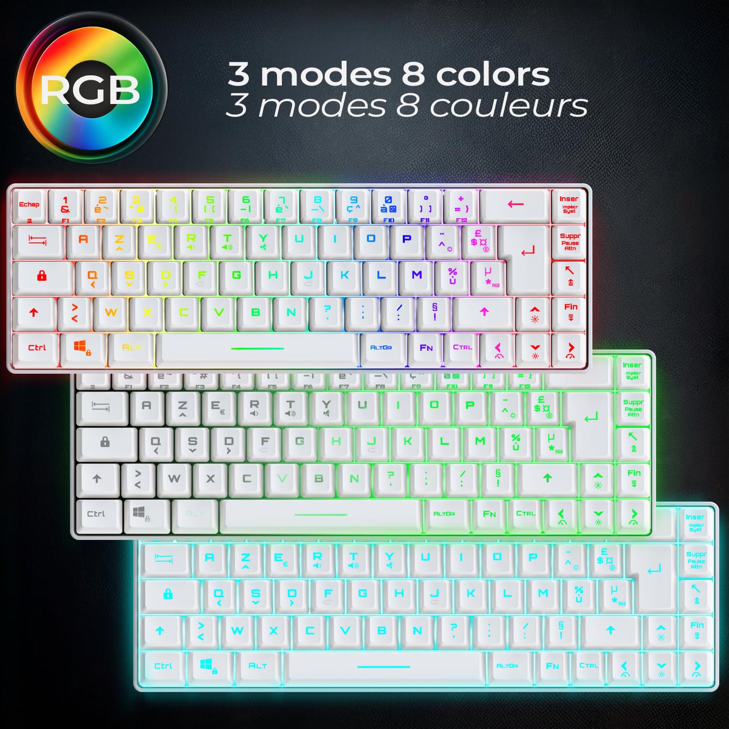 EMPIRE GAMING - K208 Clavier Gamer Filaire TKL Compact (Français AZERTY) 69 Touches RGB - Câble USB Type C détachable Plug & Play - PC/PS4/PS5/Xbox - 23 Touches Anti-Ghosting (Blanc)