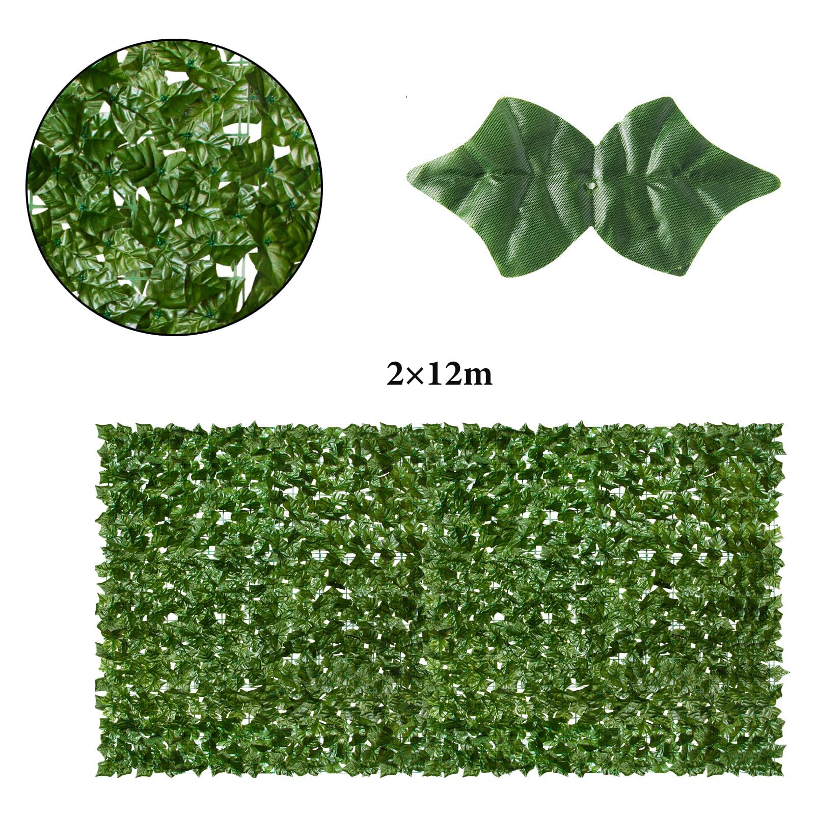 LEIVESTE - Seto artificial artificial para vallas de exterior, cubre balcón para barandilla, red de ocultación con hojas sintéticas, ultra cubriente, con 40 lazos verdes de regalo (hída, 2 x 12 m)