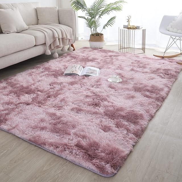 lekeplus Soft Fluffy Rug for Living Room Bedroom, Parent Room Kids Room Plush Rug, Dorm Area, Large Area Living Room Bedroom Decorative Rugs, Tie Dye Craft (Dark pink, 120x160cm)