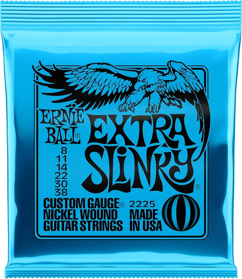 Cordas para guitarra elétrica Ernie Ball Extra Regular Slinky, revestimento de níquel, calibre 8-38
