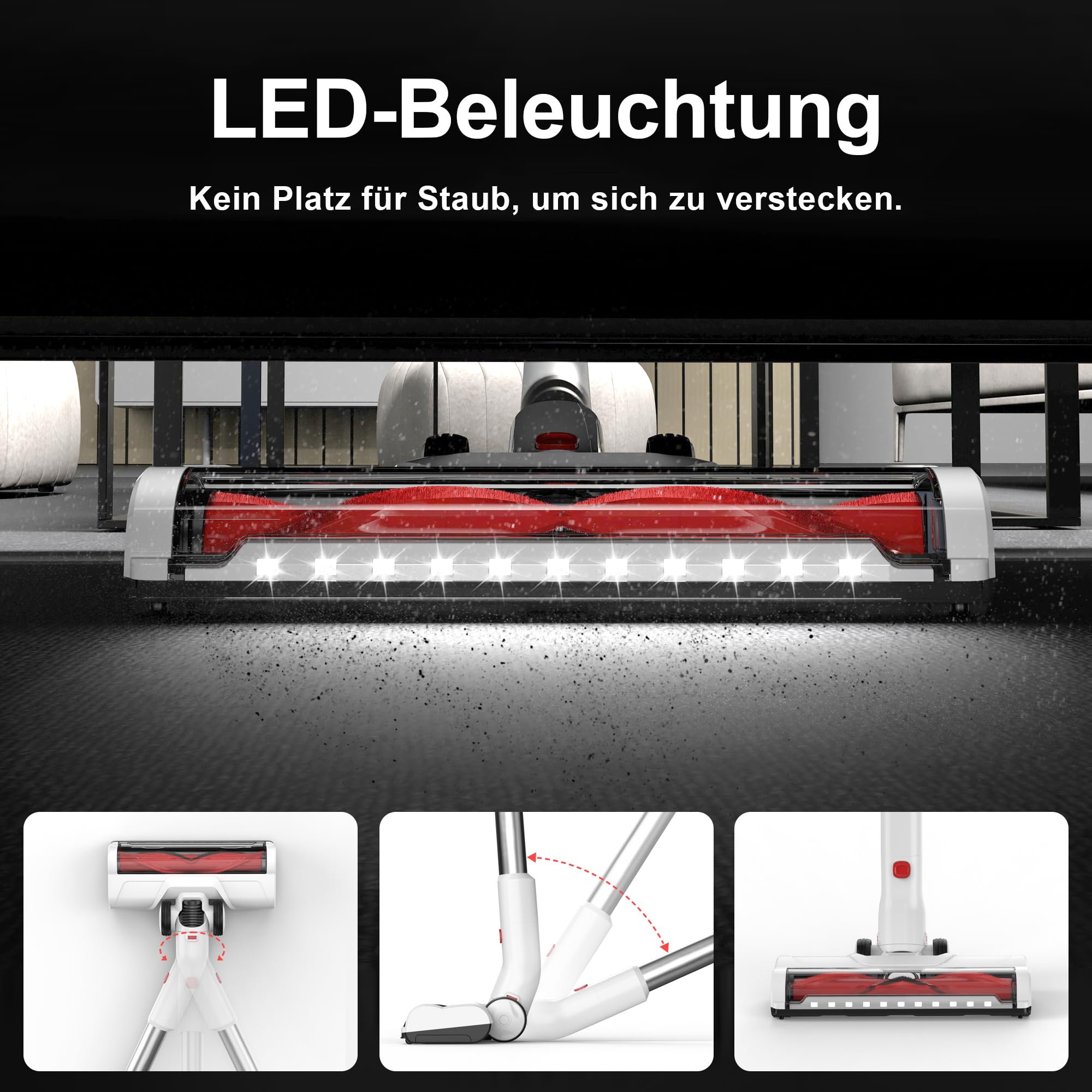 Akku Staubsauger Kabellos Vacuum Cleaner - Kabelloser Akkustaubsauger mit Led-Display Cordless Akkusauger Stielstaubsauger Tierhaare Leise Stabstaubsauger ohne Kabel für Teppiche Hartböden Auto - 4