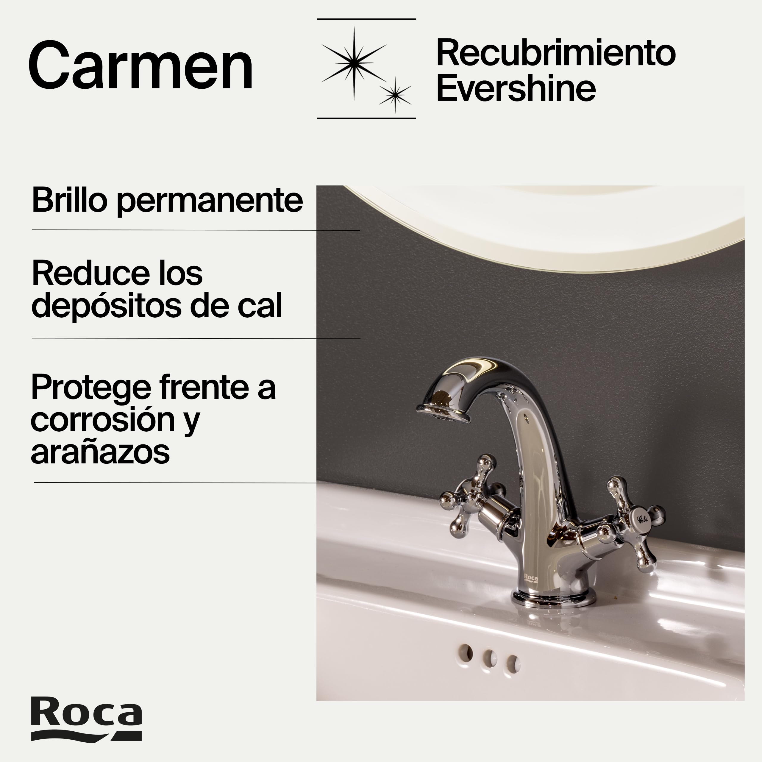 Roca Carmen Grifería para lavabo retro de fácil instalación, grifo bimando vintage con enlaces de alimentación flexibles, mezclador para cuarto de baño con desagüe click-clack, cromado, A5A3A4BC00