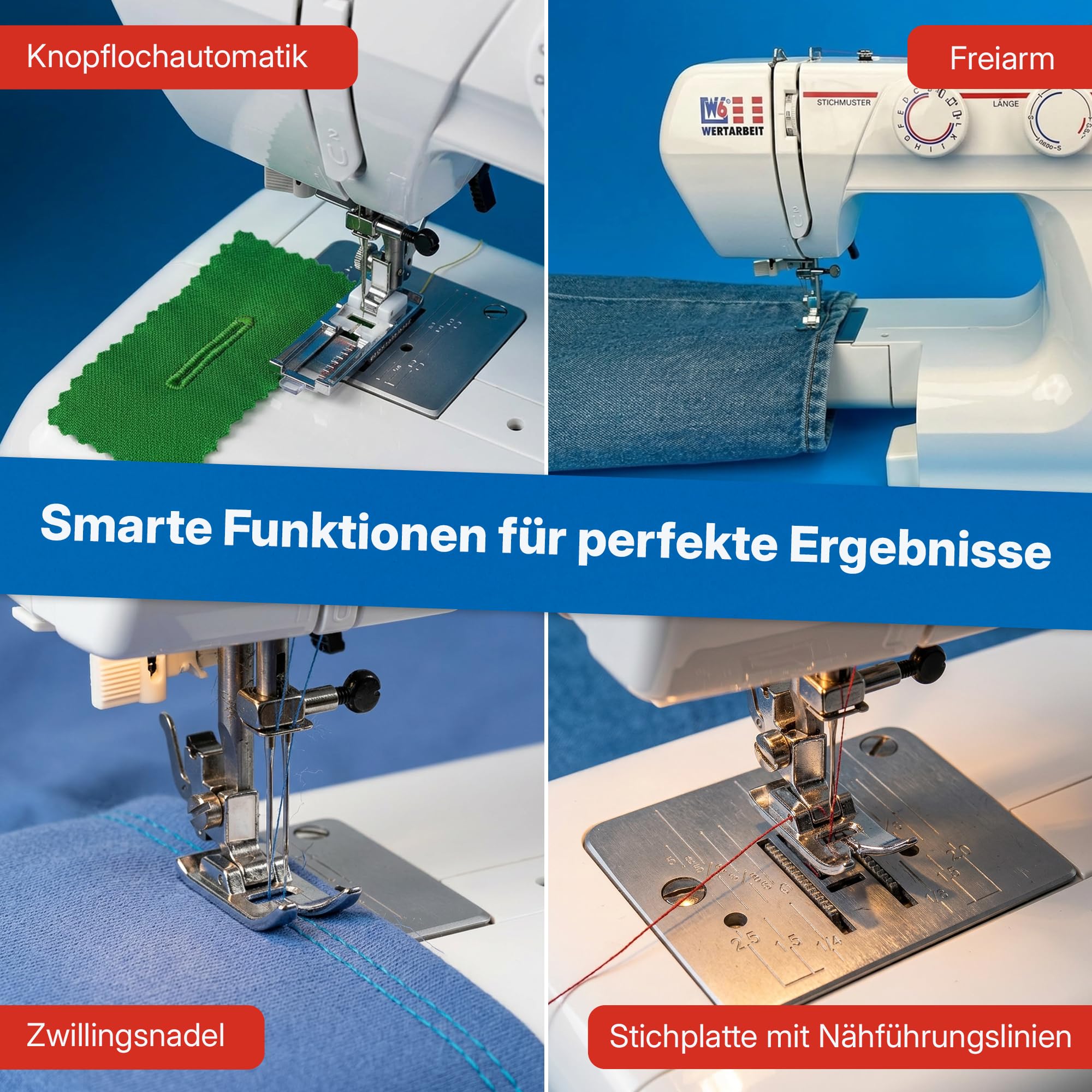 W6 WERTARBEIT N 1235/61 Nähmaschine (Freiarm Super Nutzstich-Nähmaschine (29 Programme)) weiß | Freiarm, Super Nutzstich-Nähmaschine, 29 Programme