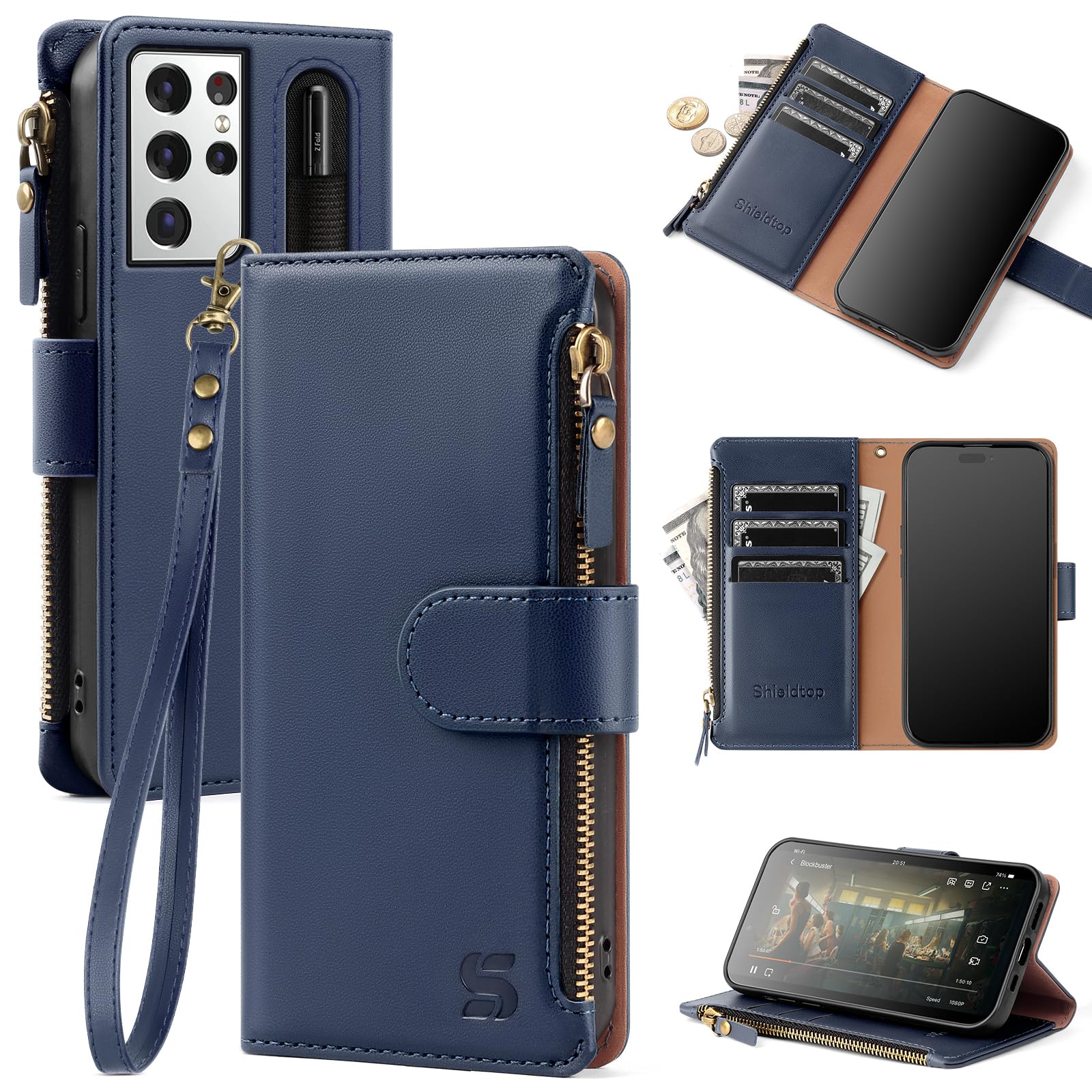 Shieldtop Compatible with Samsung Galaxy S21 Ultra 5G Wallet Case with Card Holder,Women Men RFID Blocking PU Leather Phone Case Flip Protective Cover