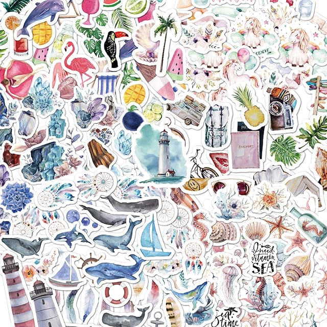 240Pcs PET Scrapbook Vintage Stickers Set, Special Shaped Marine Collection Stickers, Animals & Beach Holiday Stickers for Scrapbooking, DIY Crafts, Laptops, Bullet Journal, Gifts for Adult, Child