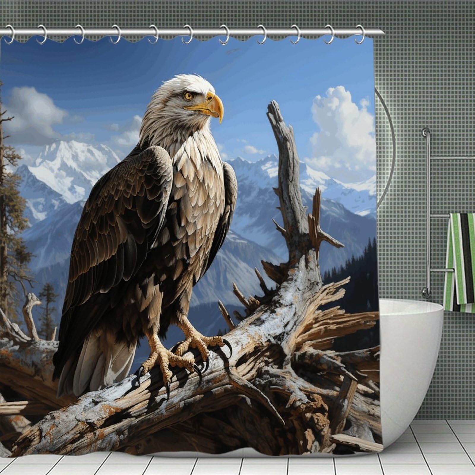 VstaDank A Lone Eagle Bath Curtain Elegant Heavy Duty Shower Curtains 70x70 in Rustic Farmhouse Cloth Shower Curtains Neutral Modern Bath Curtain for Bathroom