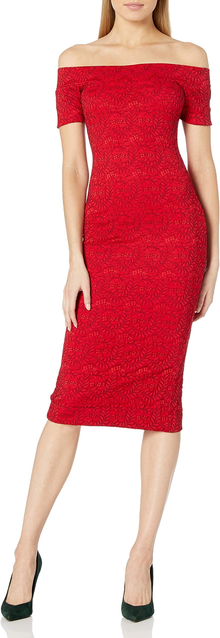 Dress the Population Women's Jemma Lace Off The Shoulder Dress