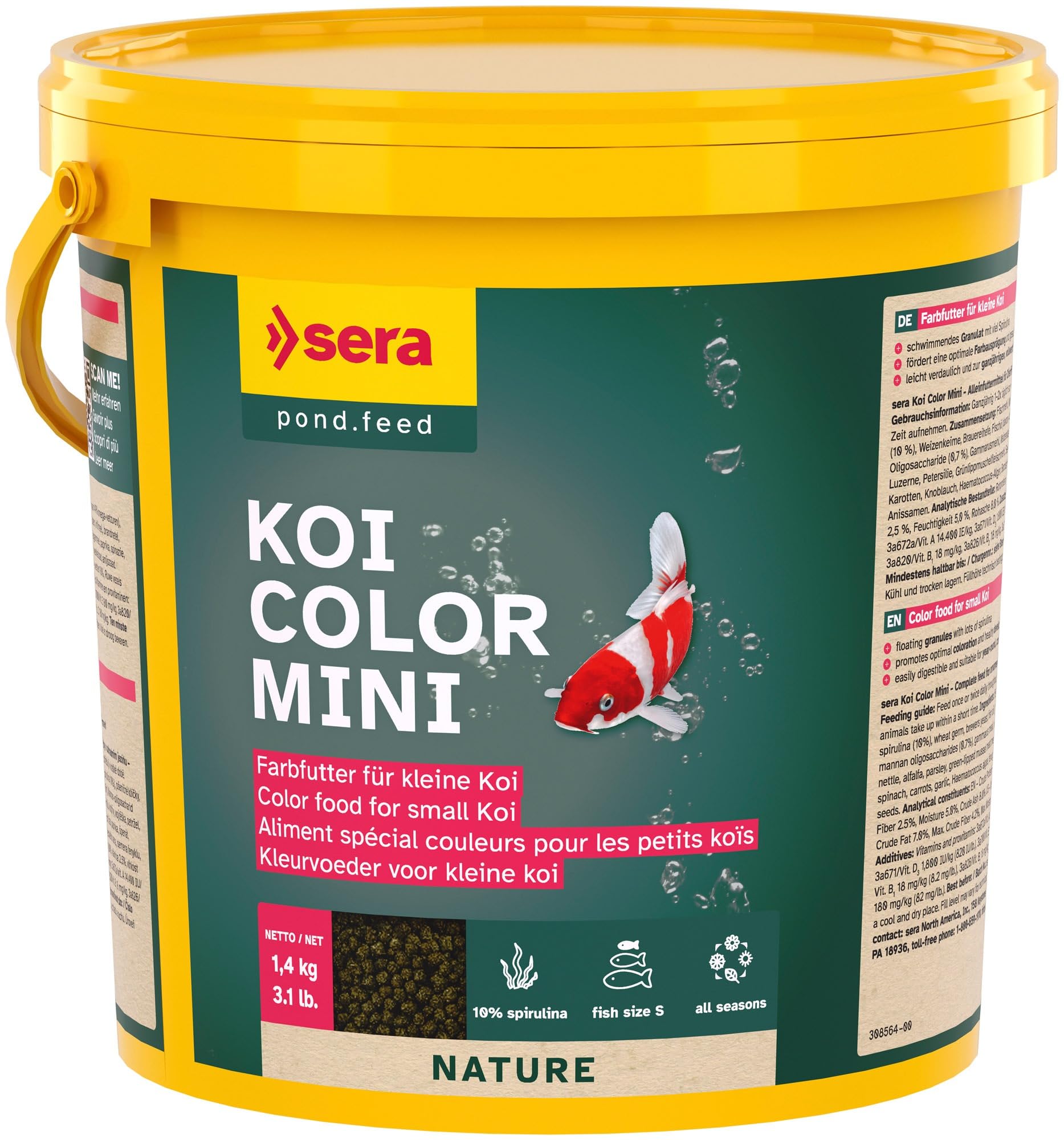 sera koi color mini 3,8 l 1.400 g | mangime per la colorazione per giovani Koi 3.800 ml | senza coloranti e conservanti