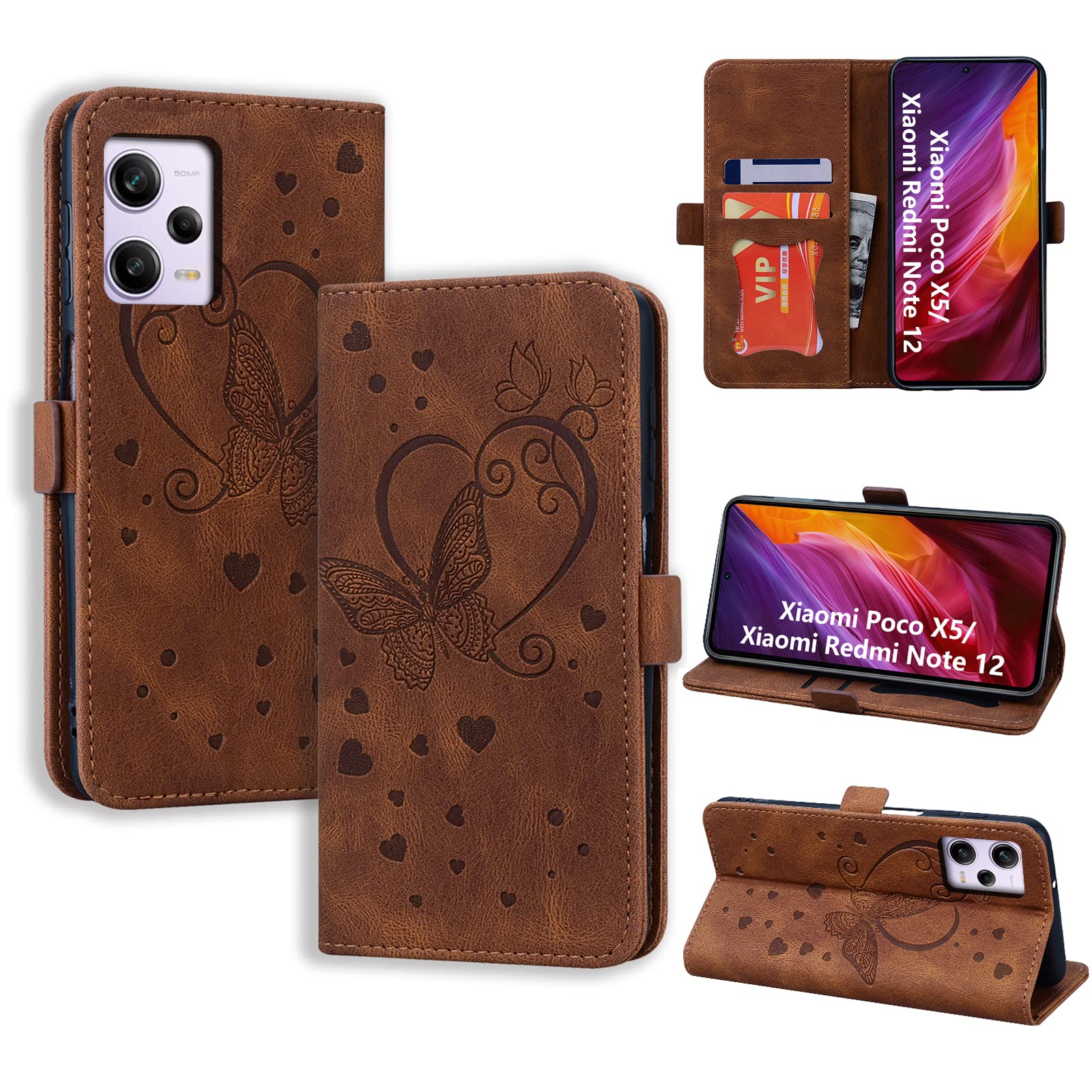 Housse Portefeuille Pour Xiaomi Poco X5 / X5 Pro 5G - Cuir Synthétique, Protection Complète, Neuf